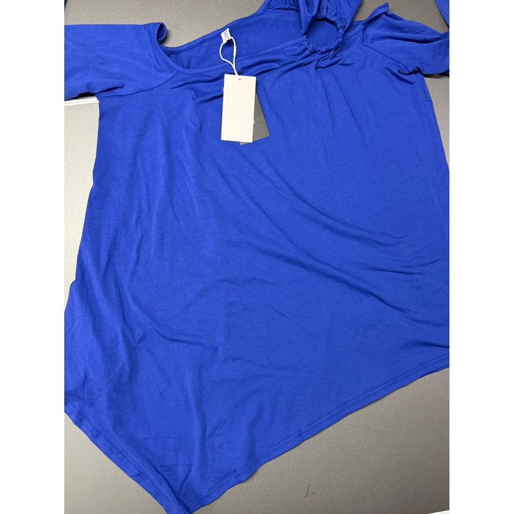 Uoozee Royal Blue Cold Shoulder Asymmetrical Ring Detail Long Sleeve Top L NEW - Picture 5 of 11